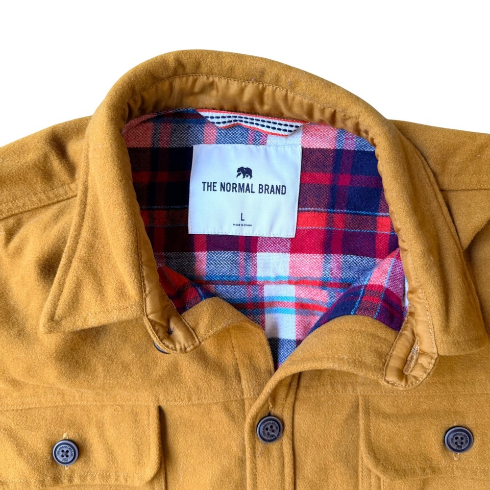 The Normal Brand Men Puremeso Shirt Jacket Mustard Yellow Plaid Line TNB002015 L - Picture 3 of 4